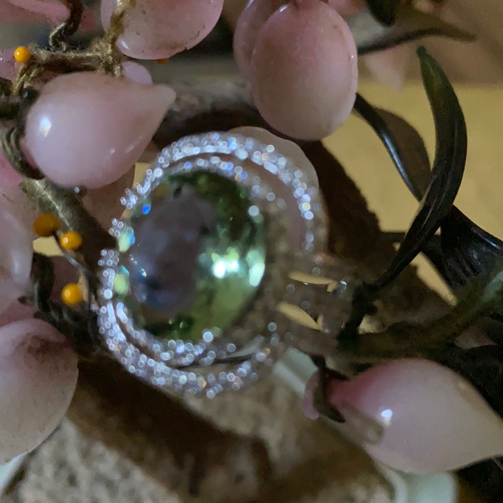 Vintage 925 green amethyst white sapphire ring